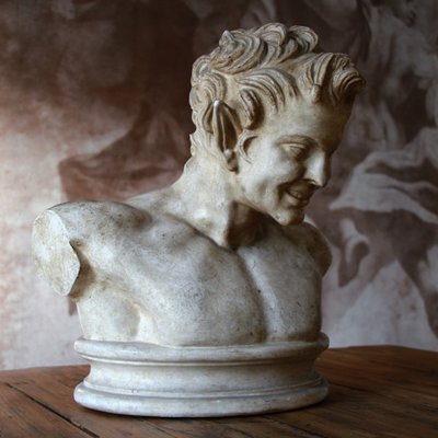 Busto in gesso patinato "stile terracotta" del XIX secolo con sigillo del Louvre 1880