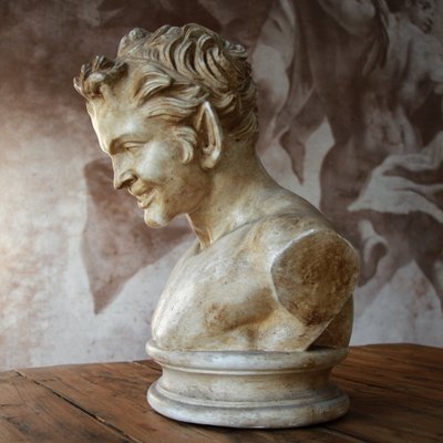 Busto in gesso patinato "stile terracotta" del XIX secolo con sigillo del Louvre 1880