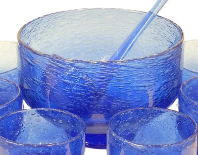 Biot, 8-Piece Punch Set in Bubbled Glass, Circa 1970