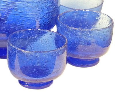 Biot, 8-Piece Punch Set in Bubbled Glass, Circa 1970