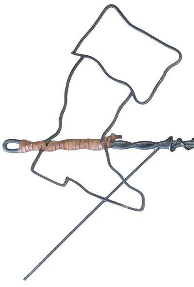 Originale appendiabiti in ferro battuto e rattan, 1970 circa