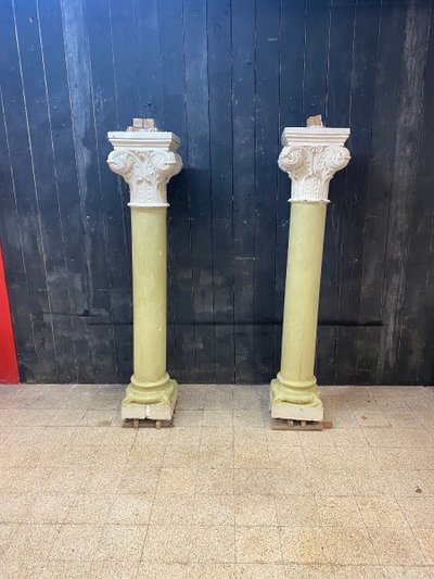 Pair of Antique Patinated Plaster Columns From A Theater Circa 1880