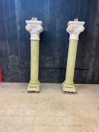 Pair of Antique Patinated Plaster Columns From A Theater Circa 1880