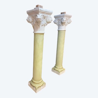 Pair of Antique Patinated Plaster Columns From A Theater Circa 1880