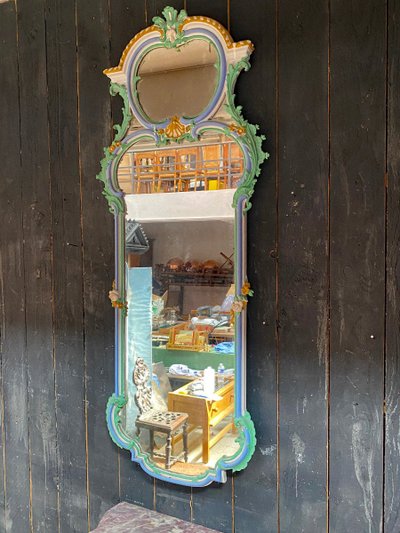Consolle e specchio in legno dipinto e patinato, circa 1880