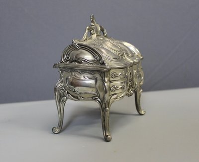 Silver Metal Jewelry Box Imitating A Desk