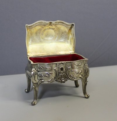 Silver Metal Jewelry Box Imitating A Desk