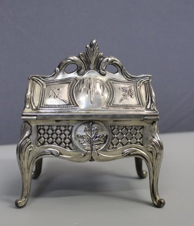 Silver Metal Jewelry Box Imitating A Desk