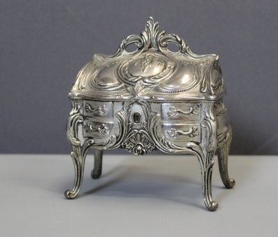 Silver Metal Jewelry Box Imitating A Desk