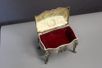 Silver Metal Jewelry Box Imitating A Desk