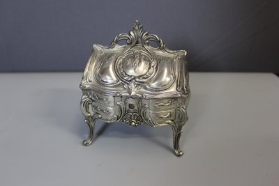 Silver Metal Jewelry Box Imitating A Desk
