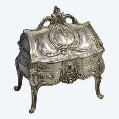 Silver Metal Jewelry Box Imitating A Desk