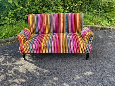 Sofa Napoleon 3 , Restauriert, Velours Mehrfarbig