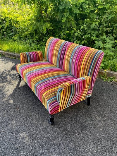 Sofa Napoleon 3 , Restauriert, Velours Mehrfarbig
