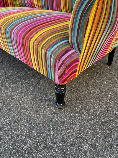 Sofa Napoleon 3 , Restauriert, Velours Mehrfarbig