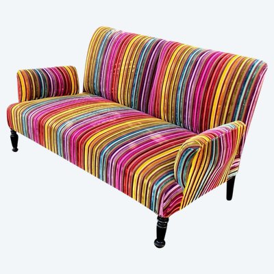 Sofa Napoleon 3 , Restauriert, Velours Mehrfarbig