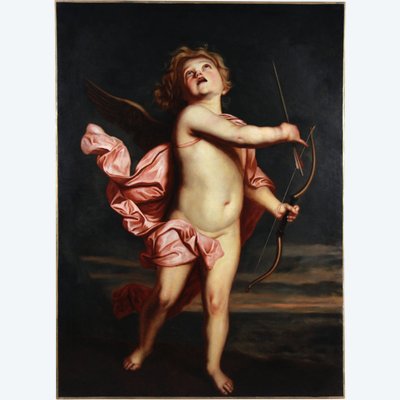 Peinture à l'huile sur toile "Cupidon" circa 1900 d'après Anthony van Dyck
