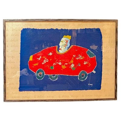 Daniel Viene ( 1955-2013) " Le Bolide Rouge" Mixed Technique Signé