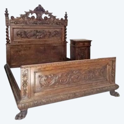 Ancien ensemble de chambre à coucher italien Reniassance en noyer