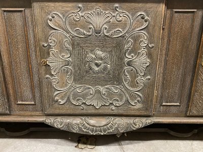 Large Neoclassical Art Deco Oak Ceruse And Blackened Sideboard, Circa 1940/1950