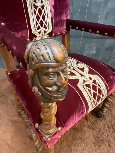 Amusing Louis XIII Style Armchairs, Circa 1900/1930, New Fabric