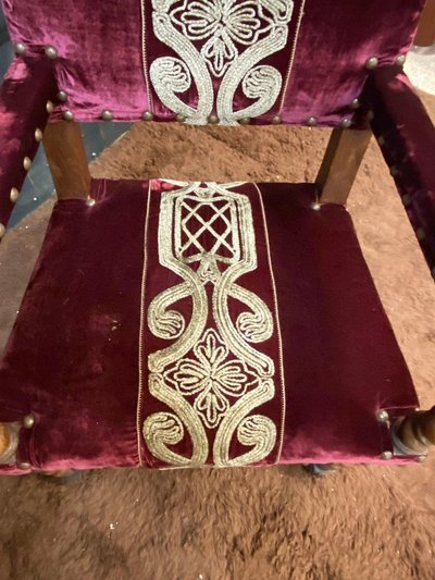 Amusing Louis XIII Style Armchairs, Circa 1900/1930, New Fabric