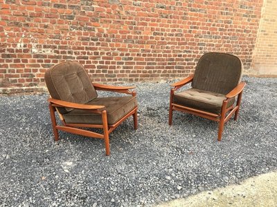 Salon Scandinave En Teck Comportant Une Banquette Et Deux Fauteuils Circa 1970