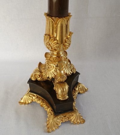 Pair of 6-light gilt bronze and patinated candelabra, Restoration - Empire style - 1830