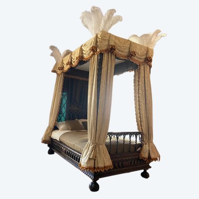 Louis XIII-Style Canopy Bed, 19th Century, Fully Restored