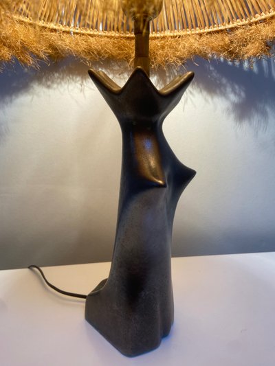 Lampe en céramique émaillée noire en forme de femme attribuée à Jacques Blin