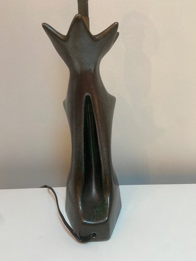 Lampe en céramique émaillée noire en forme de femme attribuée à Jacques Blin
