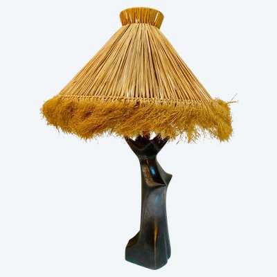 Lampe en céramique émaillée noire en forme de femme attribuée à Jacques Blin