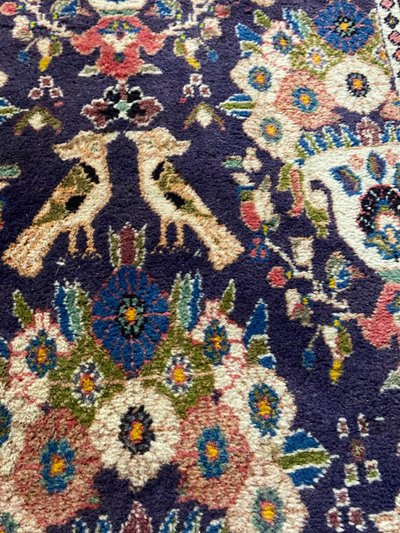 Tapis d'Orient ancien de tribu nomade Qashqai Bakhtiari 1950-1980 oiseaux fond violet