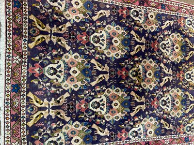 Tapis d'Orient ancien de tribu nomade Qashqai Bakhtiari 1950-1980 oiseaux fond violet