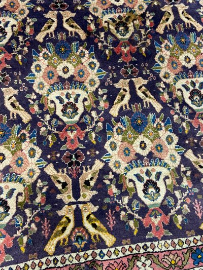 Tapis d'Orient ancien de tribu nomade Qashqai Bakhtiari 1950-1980 oiseaux fond violet