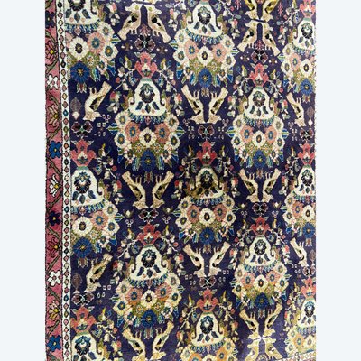 Tapis d'Orient ancien de tribu nomade Qashqai Bakhtiari 1950-1980 oiseaux fond violet