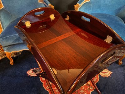 Mahogany modular folding coffee table Marine butler tray