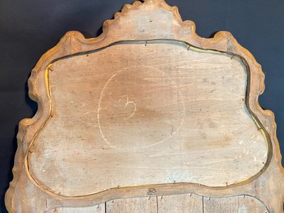 Miroir de cheminée trumeau bois doré tableau scène galante style Louis XV