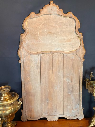 Miroir de cheminée trumeau bois doré tableau scène galante style Louis XV