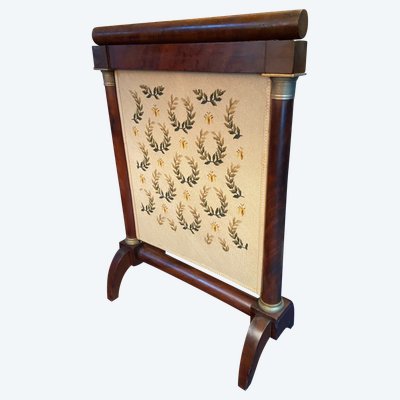 Fire screen mahogany ornaments bronze tapestry Empire crown