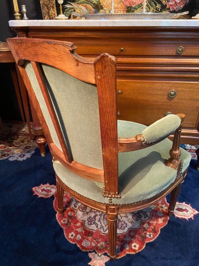 Fauteuil cabriolet velours vert d'époque XVIIIe Louis XVI