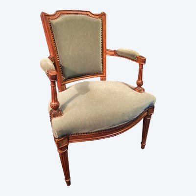 Fauteuil cabriolet velours vert d'époque XVIIIe Louis XVI
