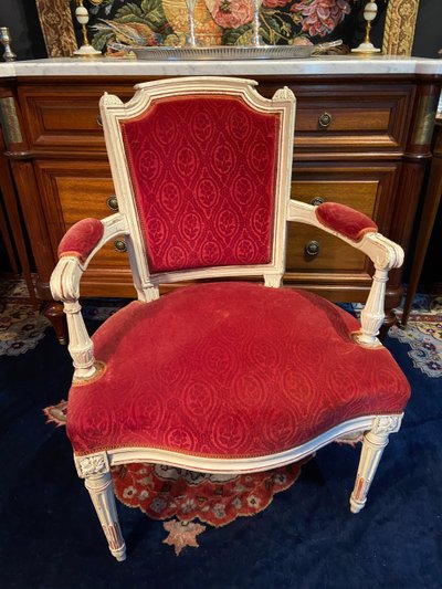 Poltrona cabriolet in velluto rosso di epoca Luigi XVI