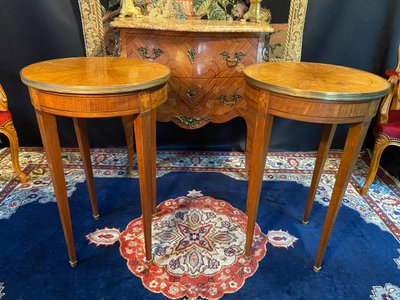 Pair of pedestal tables, end of sofa, table bouillotte, Louis XVI Directoire style