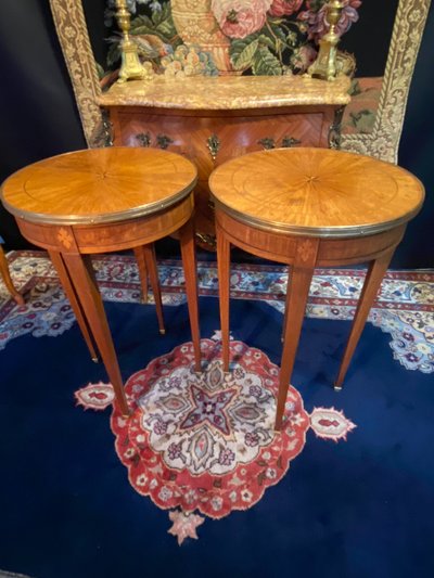 Pair of pedestal tables, end of sofa, table bouillotte, Louis XVI Directoire style
