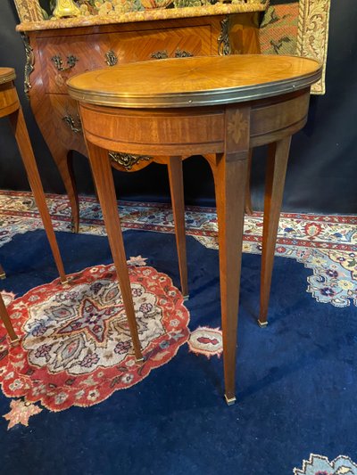 Pair of pedestal tables, end of sofa, table bouillotte, Louis XVI Directoire style
