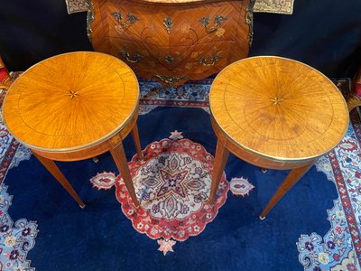 Pair of pedestal tables, end of sofa, table bouillotte, Louis XVI Directoire style