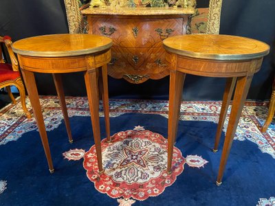 Pair of pedestal tables, end of sofa, table bouillotte, Louis XVI Directoire style