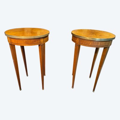 Pair of pedestal tables, end of sofa, table bouillotte, Louis XVI Directoire style