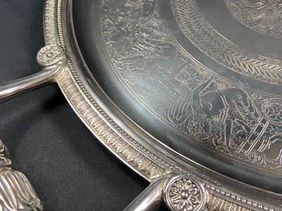 Very large silver plated serving tray signed CHRISTOFLE Malmaison model